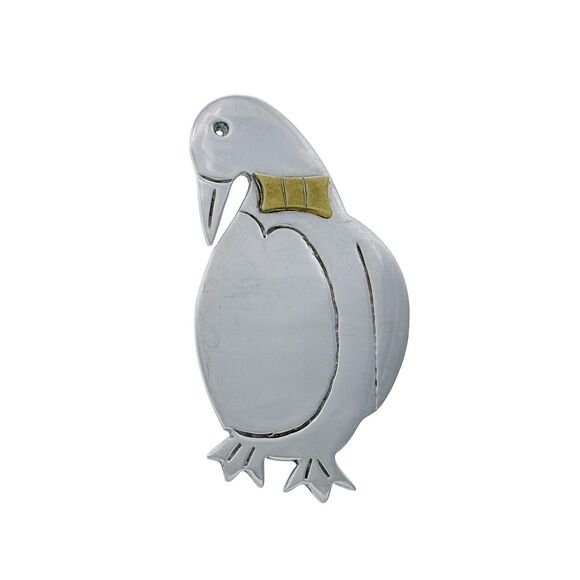 Vintage Mexico Taxco TR-80 Sterling Silver 925 Brass Bowtie Duck Brooch Pin - Picture 1 of 7